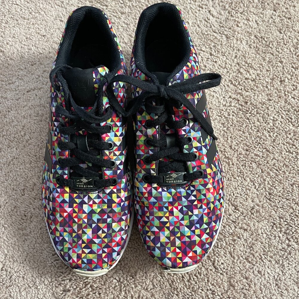 Adidas ZX Flux Sneakers Men 9 MultiColor Prism Athletic Colorful Quilt Geometric - Picture 2 of 13